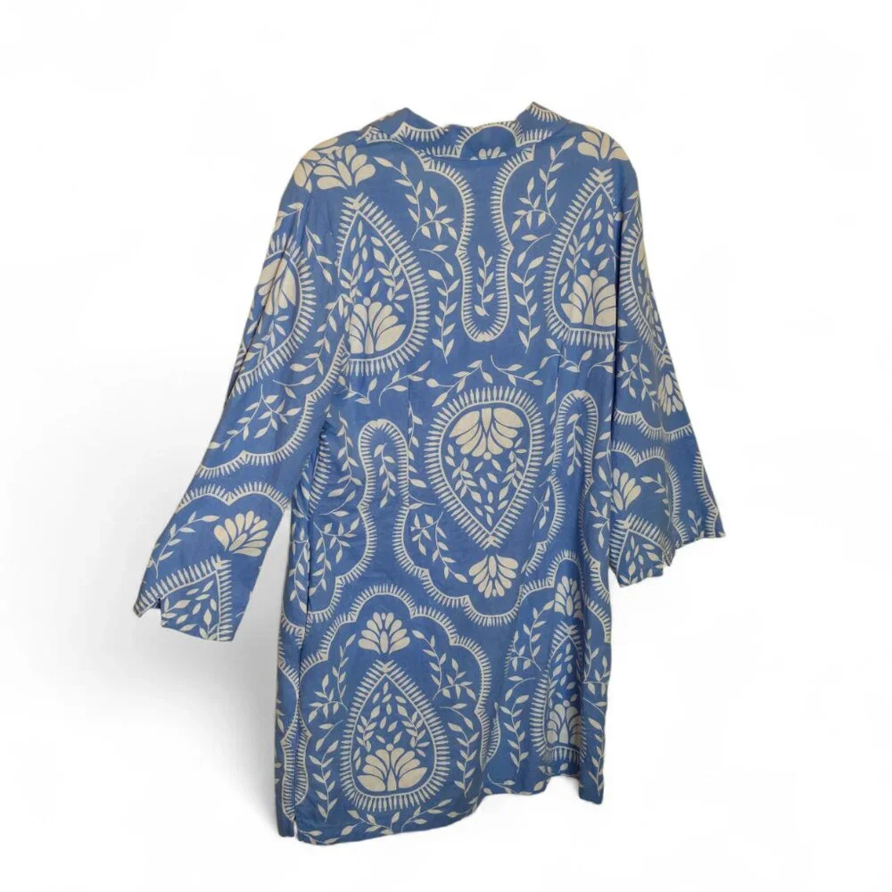 Joie Blue White Paisley Tunic Dress Size 8 Bell Sleeve Boho Resort Mini